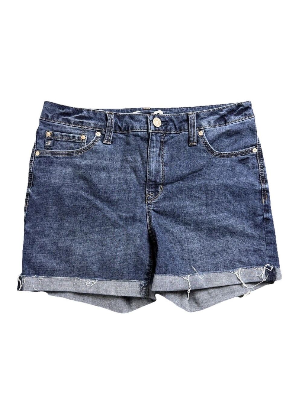 Seven7 Womens Size 10 Weekend Jean Shorts Blue Cuffed Mid Rise Stretch Denim EUC